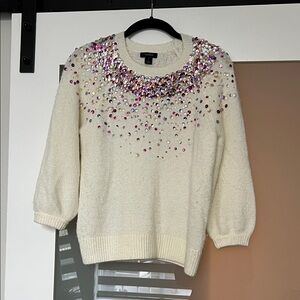 Halogen Cream Sweater with Pink and Silver Embellishments